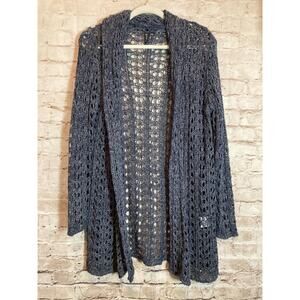 Ethyl Sweater Womens Medium Slate Blue‎ Open Knit Long Line Open Front Cardigan